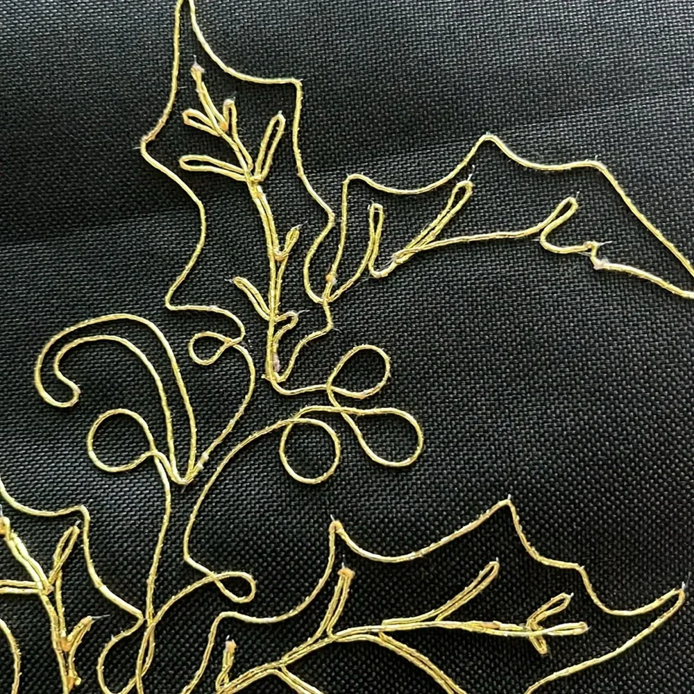 Holiday embroidered cardinal holly berry black gold table runner Christmas 67x12